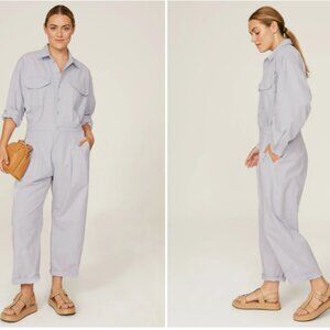 Women's Paradised Long Sleeve Button Front Pastel Pleated Robin Jumpsuit M
